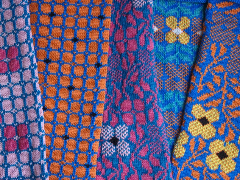 New Machine knitted 24st repeat designs featuring 70’s floral patterns